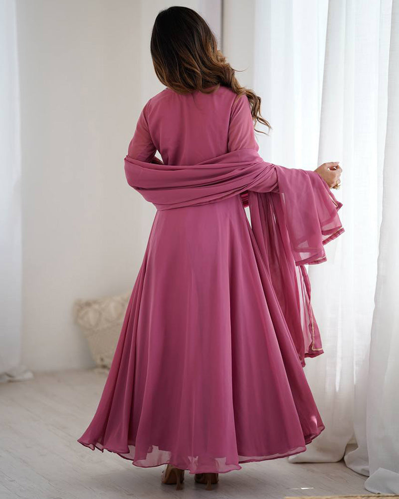 Dusty Onion Color Georgette Three Piece Anarkali Suit