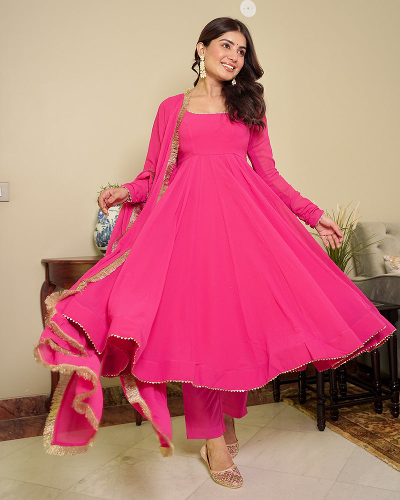 Rani Pink Color Georgette Three Piece Anarkali Suit