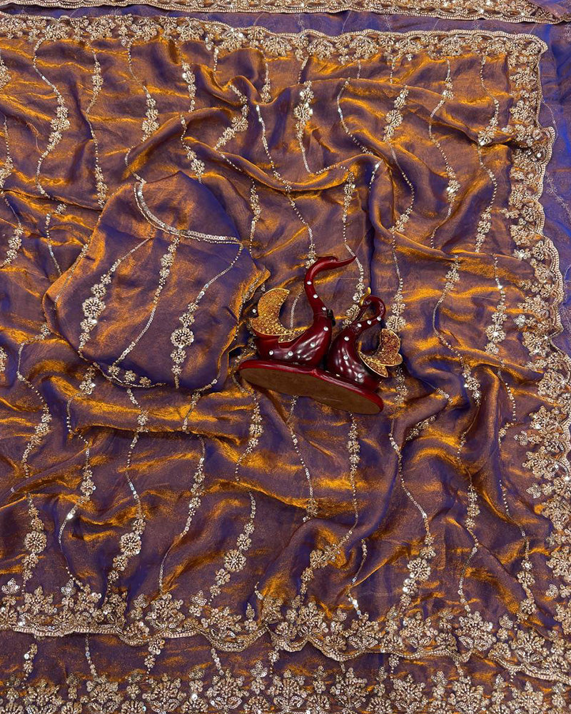 Luvender Color Space Silk Embroidered Saree