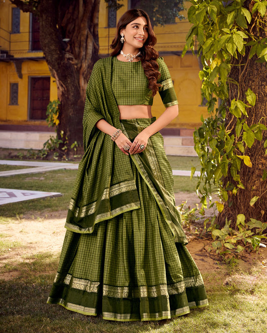 Mehndi Color Chettinad Cotton Half Saree