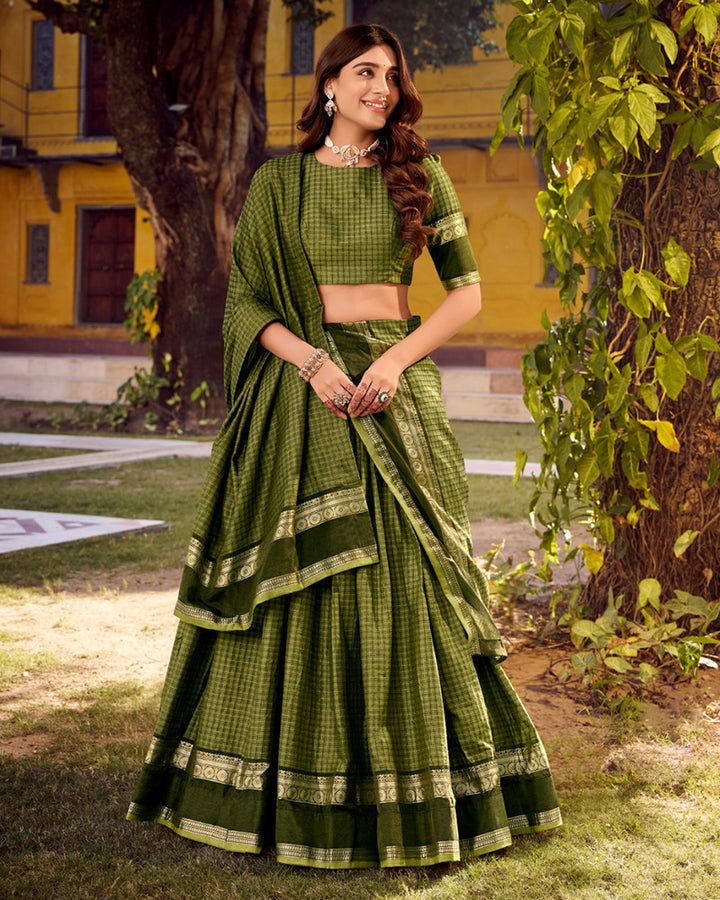 Mehndi Color Chettinad Cotton Half Saree