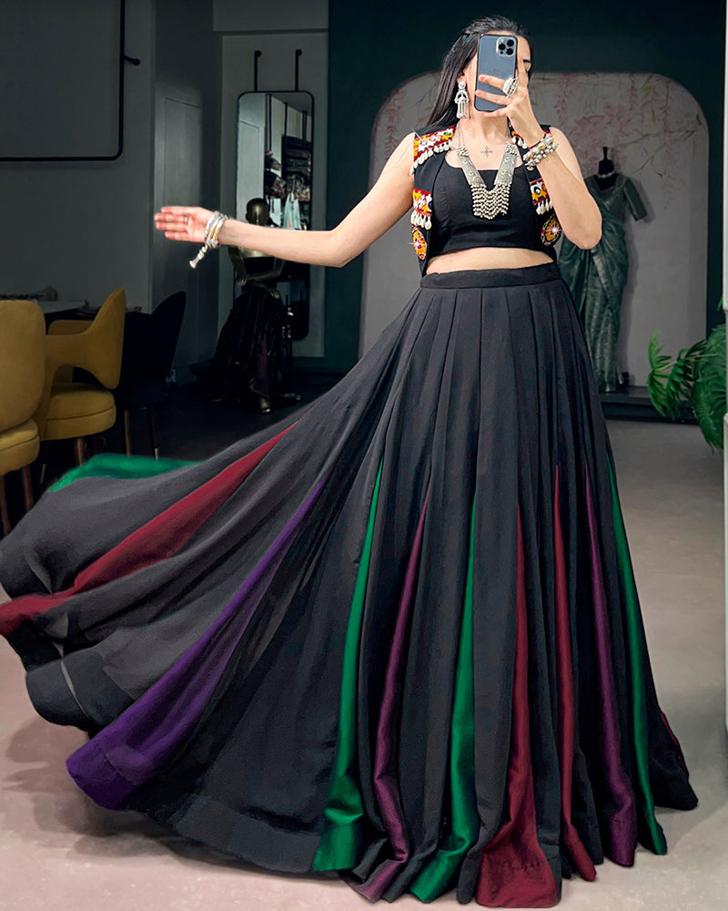 Black Color Lightweight Georgette Navratri Lehenga