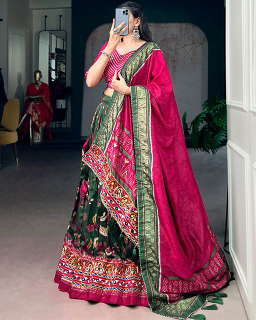 Magenta Colour Tasar Silk Navratri Lehenga Choli