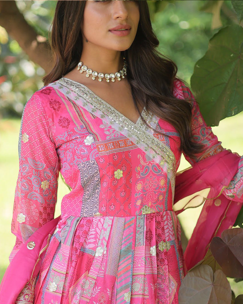 Wedding Wear Embroidery Pink Color Gown With Dupatta