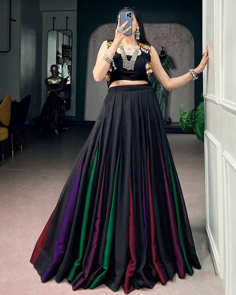 Black Color Lightweight Georgette Navratri Lehenga