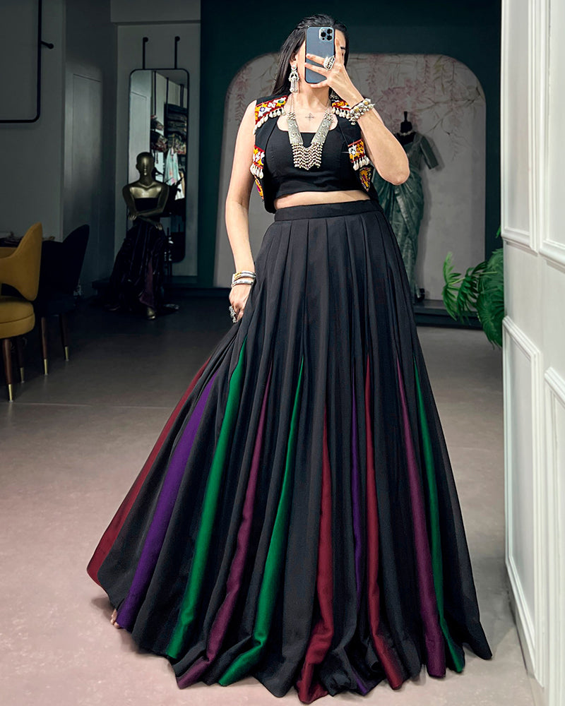 Black Color Lightweight Georgette Navratri Lehenga