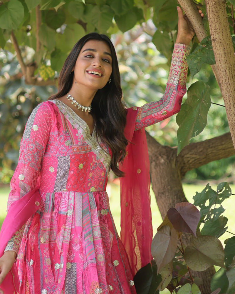 Wedding Wear Embroidery Pink Color Gown With Dupatta