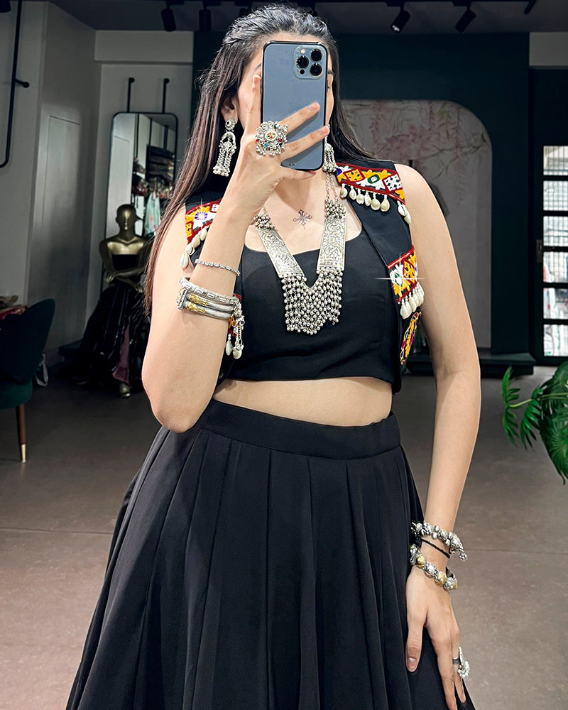 Black Color Lightweight Georgette Navratri Lehenga