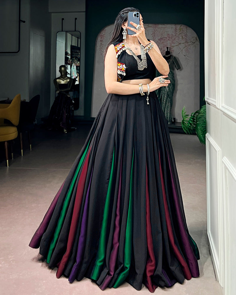 Black Color Lightweight Georgette Navratri Lehenga