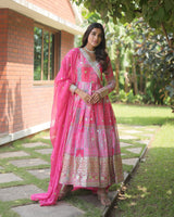Wedding Wear Embroidery Pink Color Gown With Dupatta