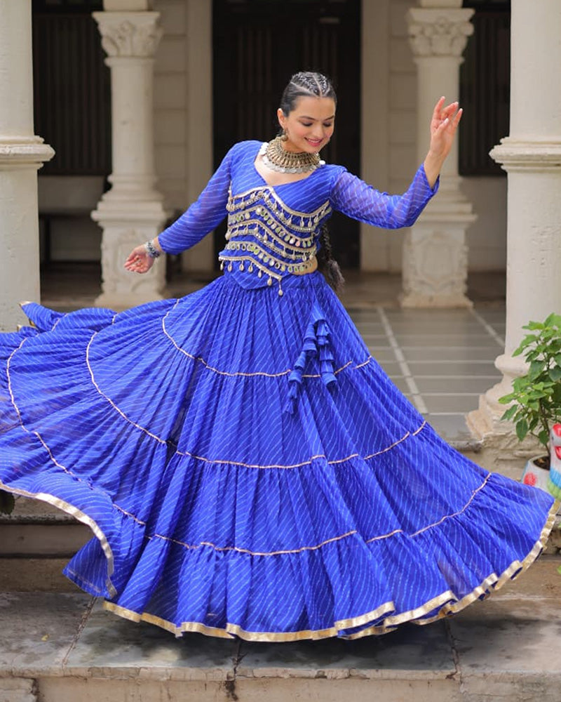 Blue Color Soft Georgette Navratri Lehenga Choli