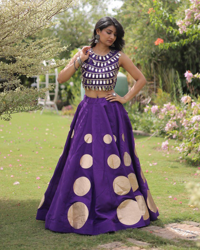 Traditional Purple Roman Silk Navratri Wear Lehenga Choli