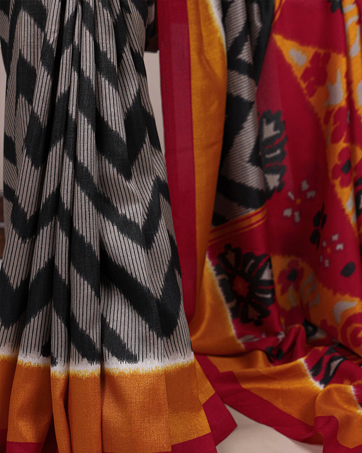 Black Color Tssar Silk Printed Saree