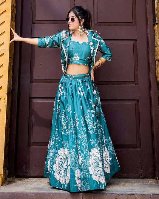 Shital Sodhi In Bottle Green Color Tussar Silk Lehenga Choli With Koti