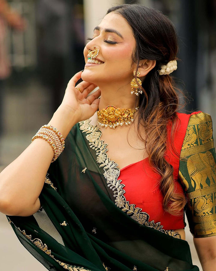 Sweta Chauhan In Red Color Narayan Pattu Silk Designer Half Saree