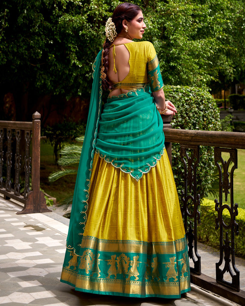 Yellow Color Poly Cotton Half Saree