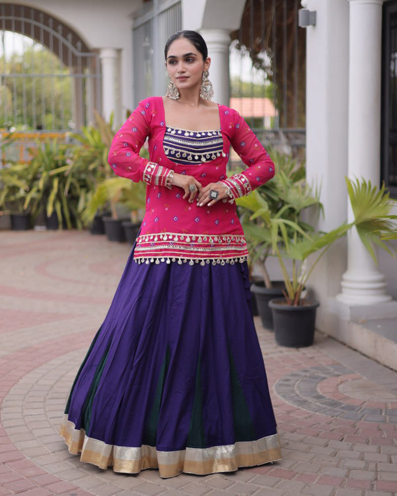 Rani Pink  Color Rayon Navratri Lehenga Set