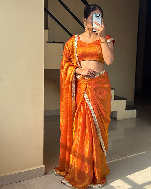Rust Orange Color Soft Space Silk Saree