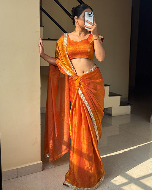 Rust Orange Color Soft Space Silk Saree