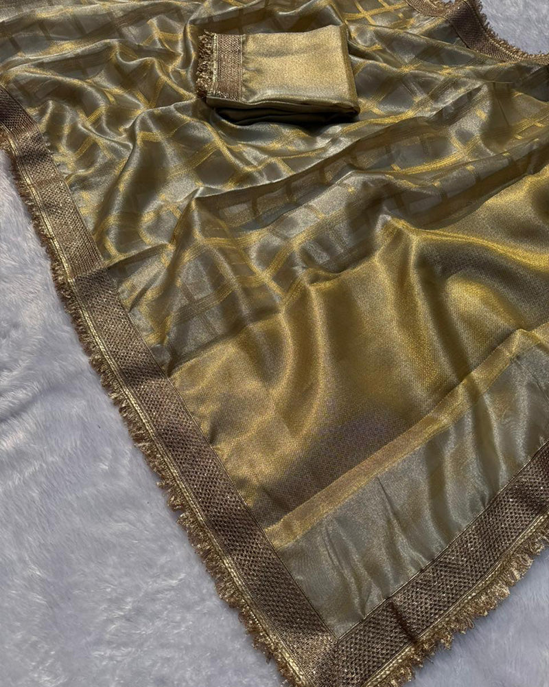 Grey Color Banarasi Gharchola Tissue Silk Saree