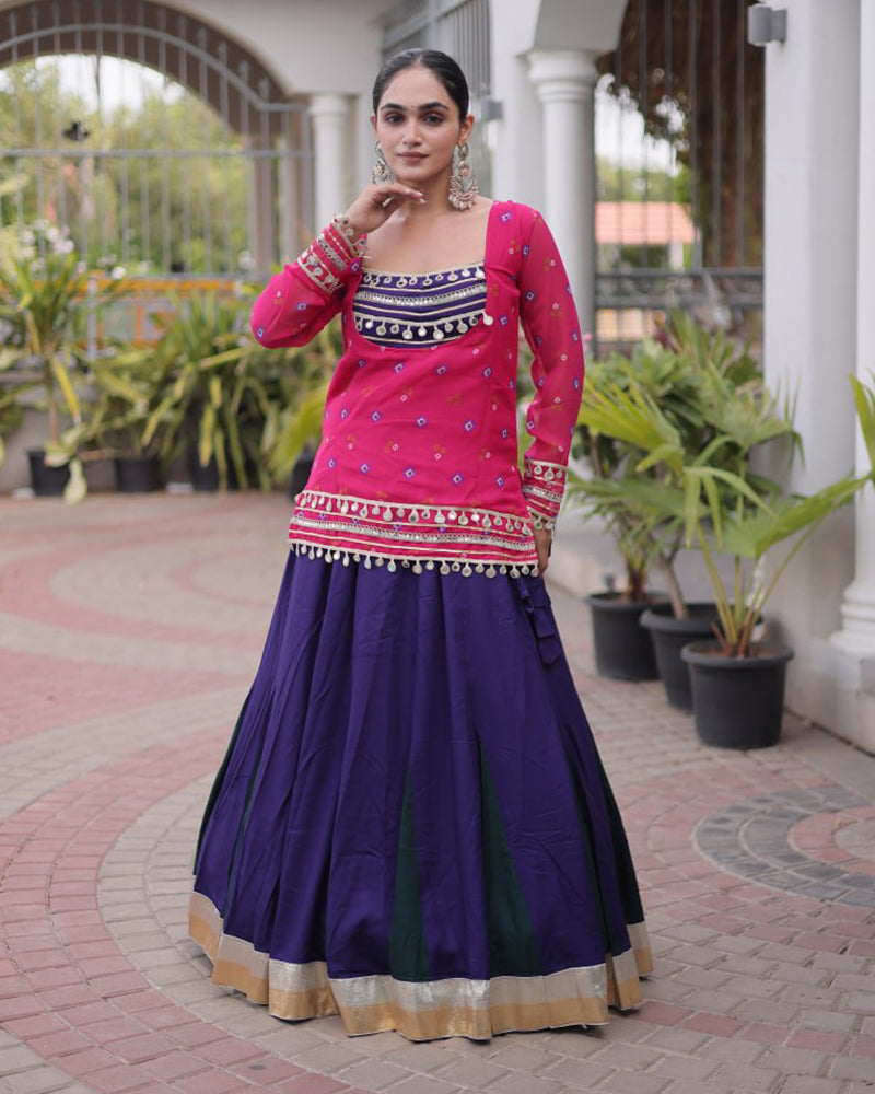 Rani Pink  Color Rayon Navratri Lehenga Set