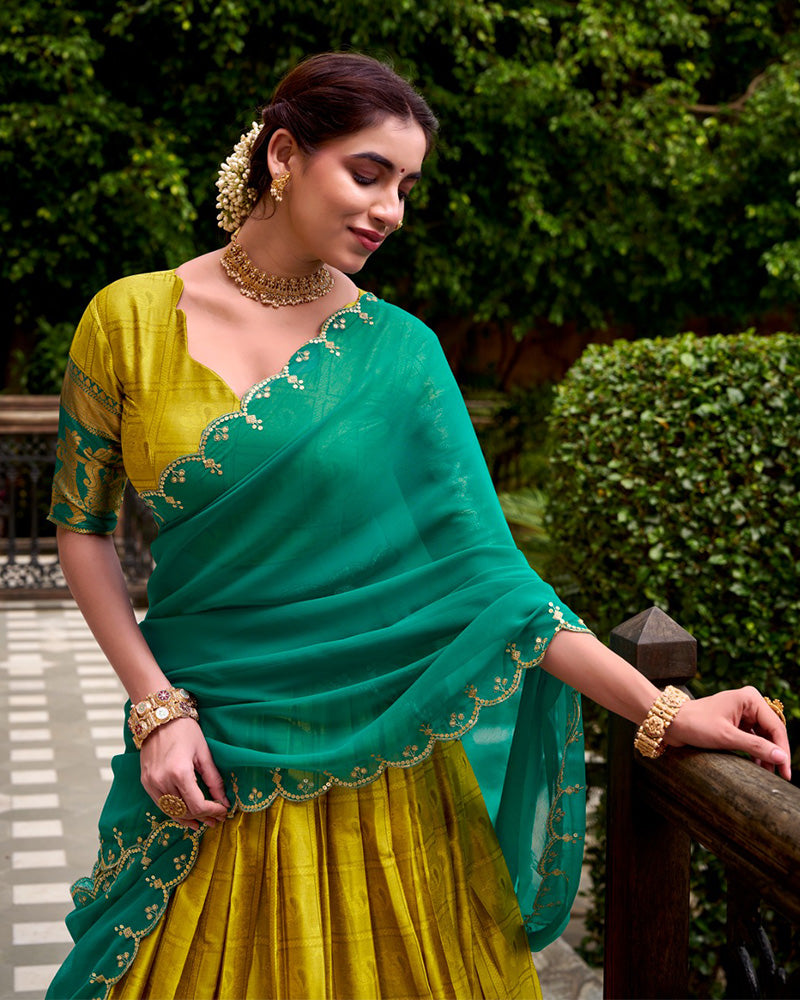 Yellow Color Poly Cotton Half Saree