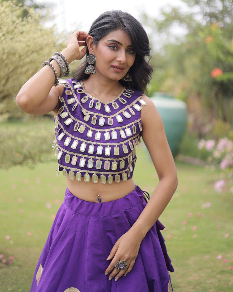 Traditional Purple Roman Silk Navratri Wear Lehenga Choli