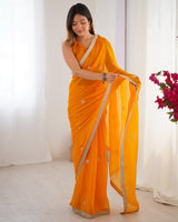 Mustard Color Smooth Fandy Embroidered Saree