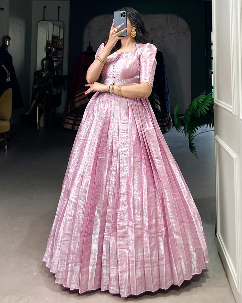 Light Pink Color Kanjivaram Zari Weaving Gown