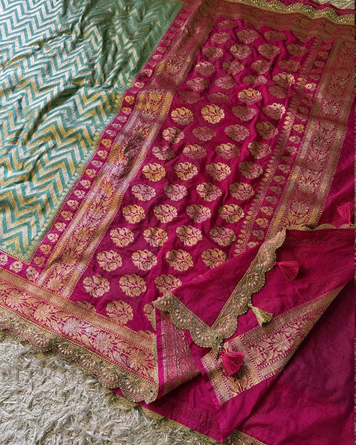 Teal Blue Color Banarasi Khadi Katan Georgette Silk Saree