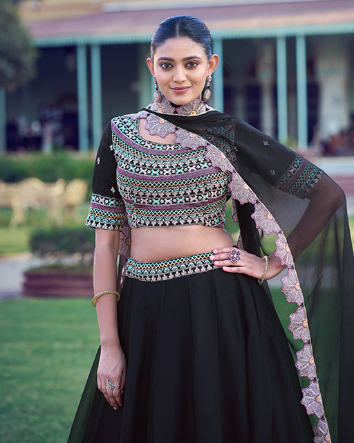 Black Color Aurum Georgette Embroidered Lehenga Choli