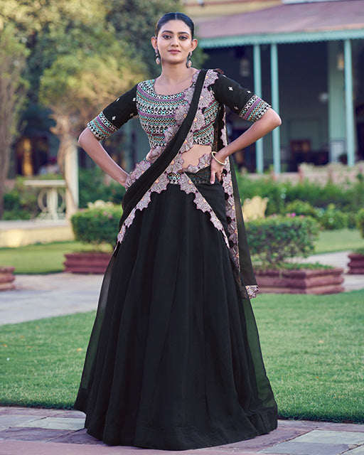 Black Color Aurum Georgette Embroidered Lehenga Choli