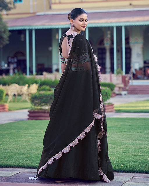 Black Color Aurum Georgette Embroidered Lehenga Choli