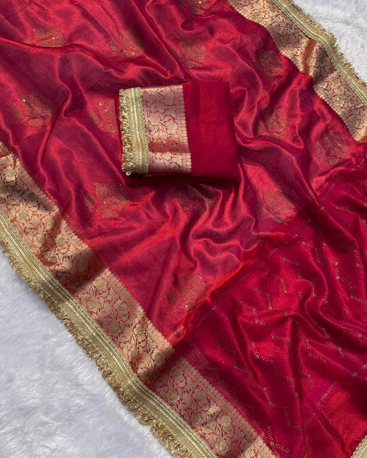 Premium Red Color Organza Tissue Silk Saree