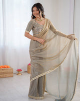 Dusty Grey Color Fendi Silk Pre Draped Saree