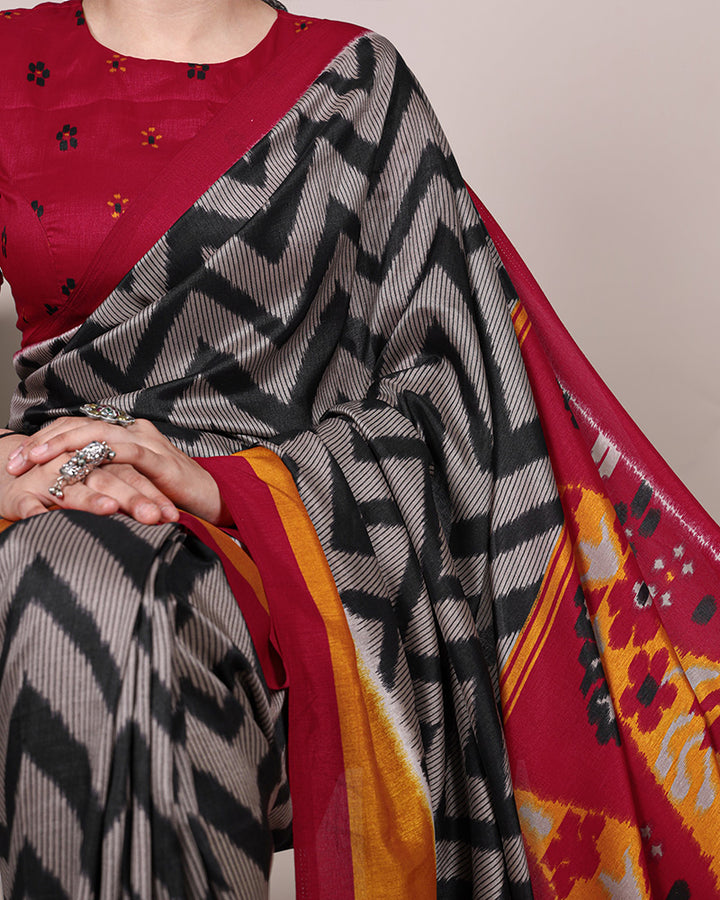 Black Color Tssar Silk Printed Saree