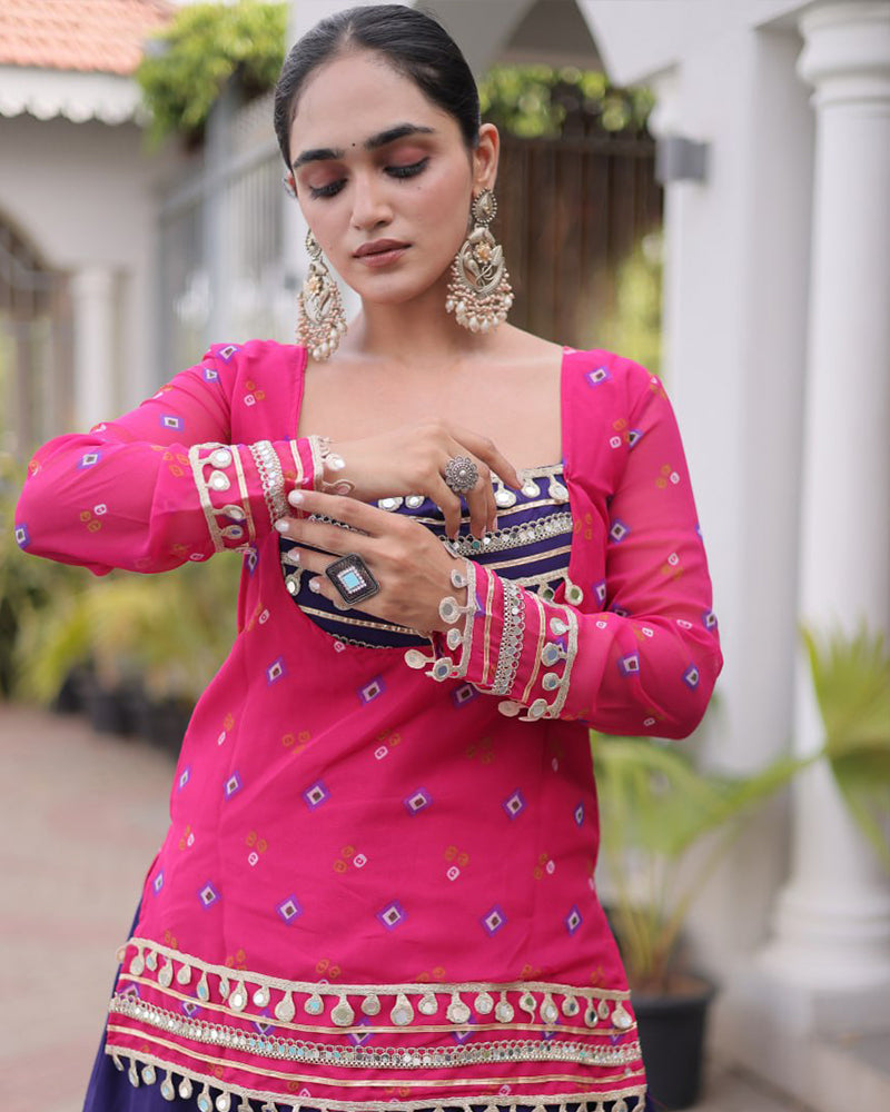 Rani Pink  Color Rayon Navratri Lehenga Set