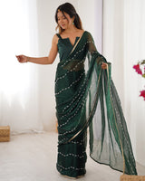 Mehndi Color Smooth Sitara Embroidered Saree