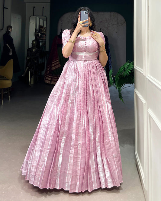 Light Pink Color Kanjivaram Zari Weaving Gown