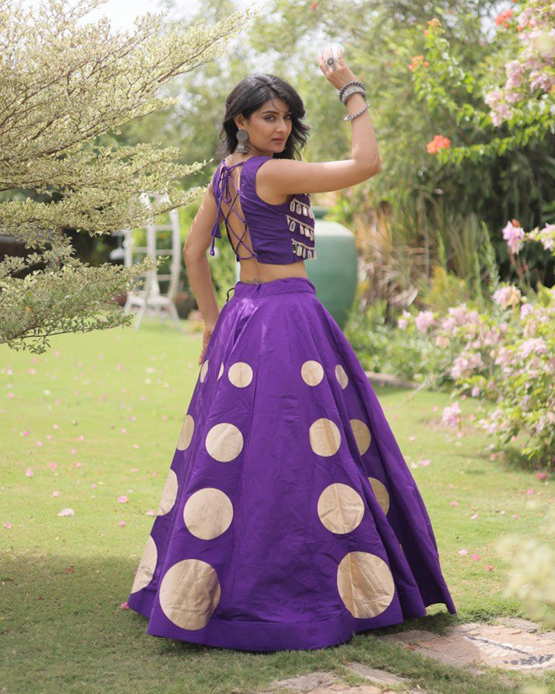 Traditional Purple Roman Silk Navratri Wear Lehenga Choli