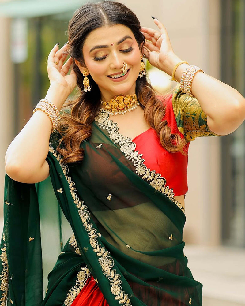 Sweta Chauhan In Red Color Narayan Pattu Silk Designer Half Saree