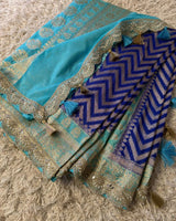 Royal Blue Color Banarasi Khadi Katan Georgette Silk Saree