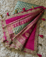 Teal Blue Color Banarasi Khadi Katan Georgette Silk Saree