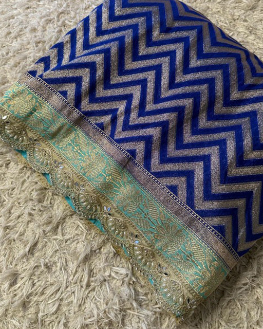 Royal Blue Color Banarasi Khadi Katan Georgette Silk Saree