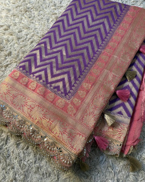 Purple Blue Color Banarasi Khadi Katan Georgette Silk Saree