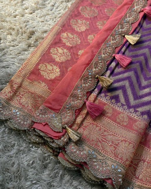 Purple Blue Color Banarasi Khadi Katan Georgette Silk Saree