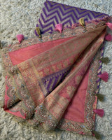 Purple Blue Color Banarasi Khadi Katan Georgette Silk Saree