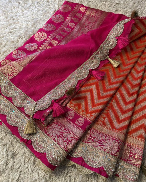 Orange Color Banarasi Khadi Katan Georgette Silk Saree