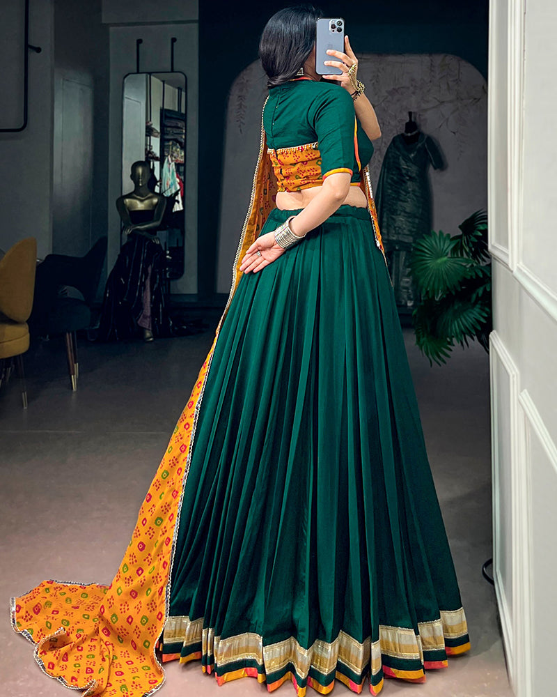 Traditional Green Color Soft Chinon Navratri Lehenga Choli