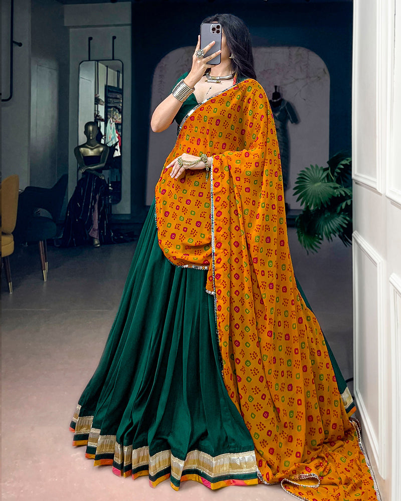 Traditional Green Color Soft Chinon Navratri Lehenga Choli